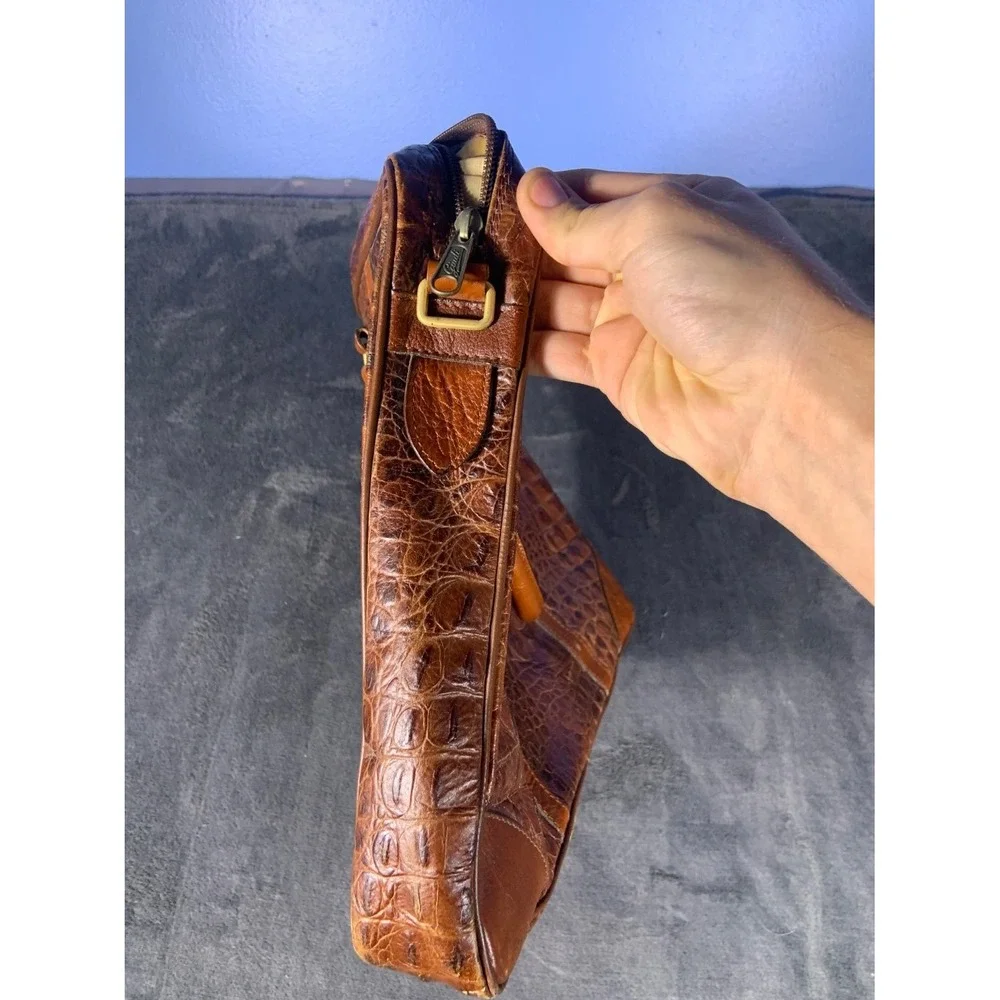 Giudi Italy Brown Crocodile Embossed Leather Briefcase Laptop Bag Large